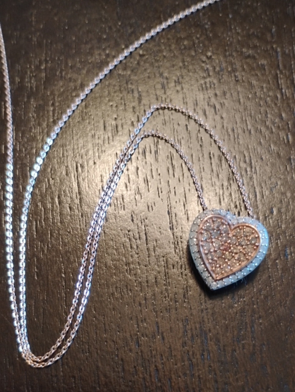 Natural Champagne Diamond Heart Pendant Necklace In 18k Vermeil Rose Gold